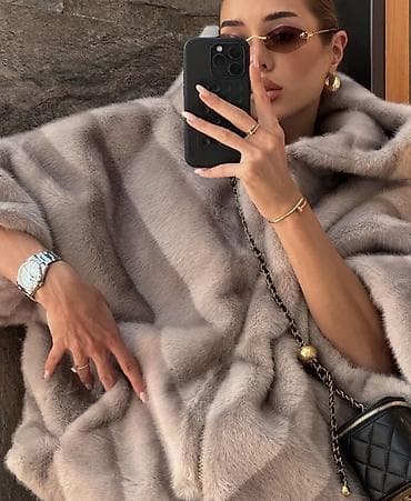 Luksuzna ženska bunda s kapuljačom – svetlosiva/bež nijansa - — 2