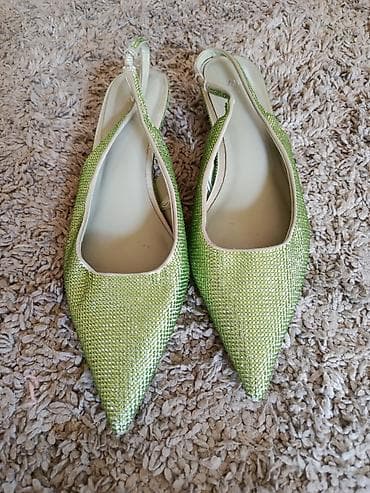 eskadrile cipele: Zara Zelene ženske slingback baletanke sa špicastim vrhom, prekrivene — 3