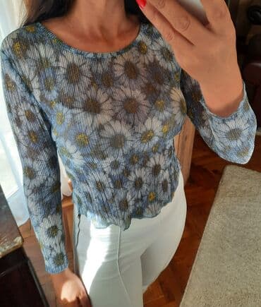 pantalone push up: Topshop, XS (EU 34), Viscose, Floral, color - Light blue — 1