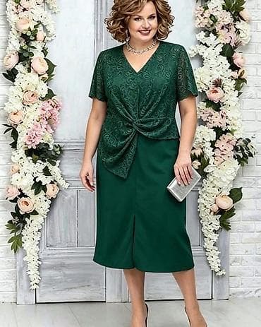 exkluzivne haljine: Haljina elegantna mid sa čipkanim gornjim delom. Midi dužina,ravan — 3