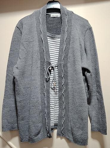 cizme do kolena: Ženski pleteni kardigan sa prugastim topom (2 u 1) – brend — 1