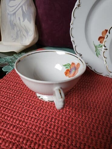 porcelanske solje za caj: Porcelanski nemacki set nemacki,rucna obrada,oslikavanje 70te. Set — 6