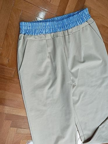 cizme mona: Bež široke pantalone sa elastičnim strukom - Model: ravne nogavice — 3