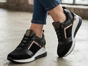cipele najvise gracelaniz deichman a: Ženske patike – crno-zlatne, modni „wedge“ model - Dizajn: elegantna — 1