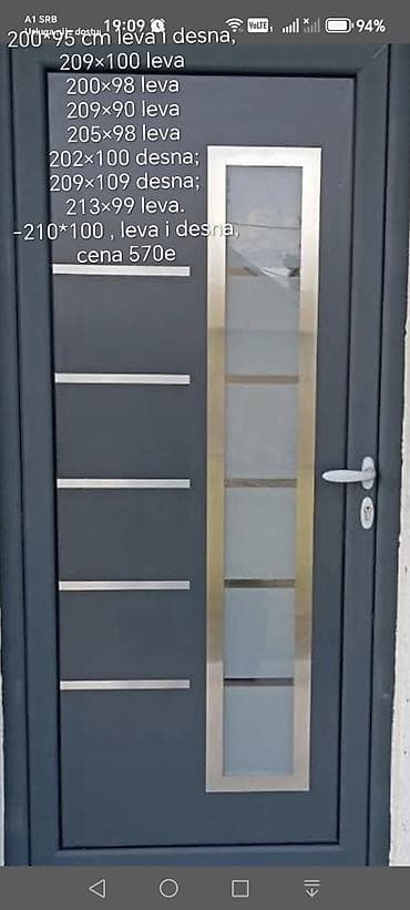 Ulazna aluminijumska vrata – moderni dizajn, tamno siva sa inox