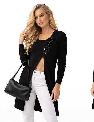 lepa radic: Crni ženski kardigan/tunika sa dugim rukavima i asimetričnim prednjim — 2