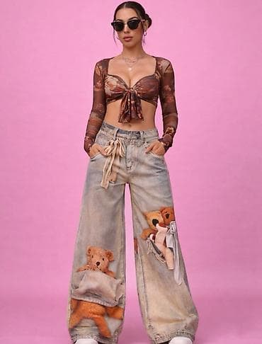 torbice sa cirkonima: ❤️Ženske široke farmerke sa printom medvedića
✅3100 din 
S m l — 10