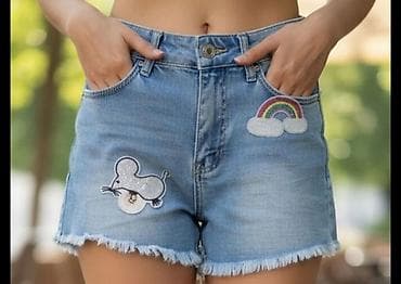 bermude 4000: Ženske teksas šorts sa aplikacijama - Model: klasičan high-rise kroj — 1