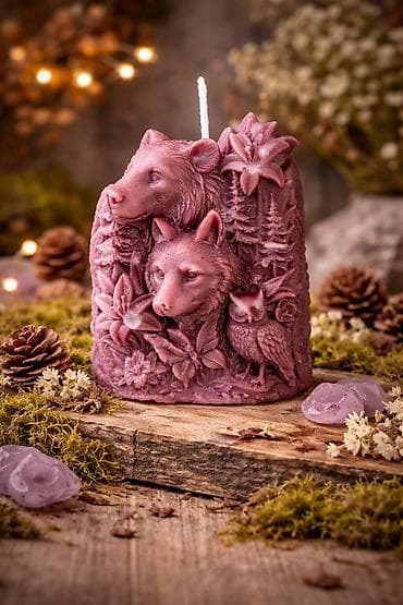 Alati i mašine: Ručno rađena dekorativna sveća – šumski motiv 9.5x6.5cm - Unikatna — 1