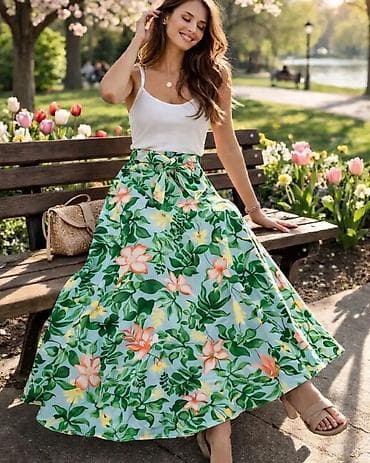 pull and bear majice: Ženska dugačaka suknja sa floralnim printom - Model: maksi A-kroja — 3