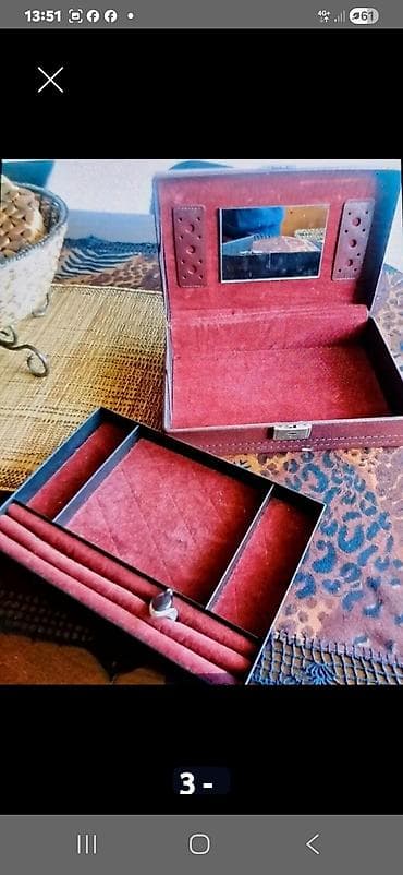 silikonski poklopac za serpe: Kutija za nakit sa ogledalom - Materijal: spolja presvučena kožnom — 2