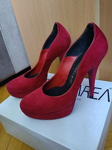 s velicina u brojevima: Crvene ženske salonke na visoku štiklu, 13cm - Materijal: antilop — 1