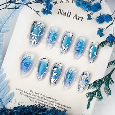 set za negu noktiju: Set presovanih noktiju – Nail Art kolekcija “Ice Blue Chrome” - — 2