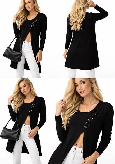 lepa radic: Crni ženski kardigan/tunika sa dugim rukavima i asimetričnim prednjim — 3