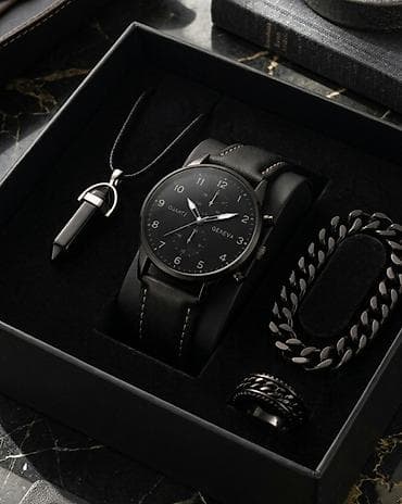 lv torbice muske: Muški set dodataka – elegantni crni stil Sadržaj seta: - Ručni sat sa — 1