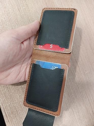 bani u dinare: Minimalistički manji muški novčanik - Ručno šiven, kombinacija — 6