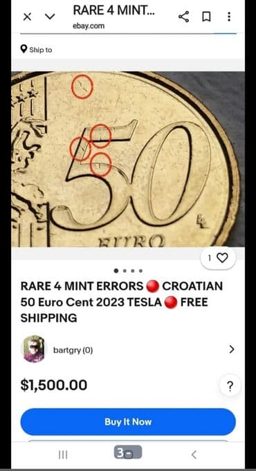 tesla igra: Hrvatski kovanac od 50 euro centi – motiv Nikola Tesla - Nominala: 50 — 3