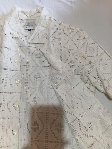 asimetrične tunike: Bela heklana košulja/kimono sa resama - Materijal: mrežasta heklana — 4