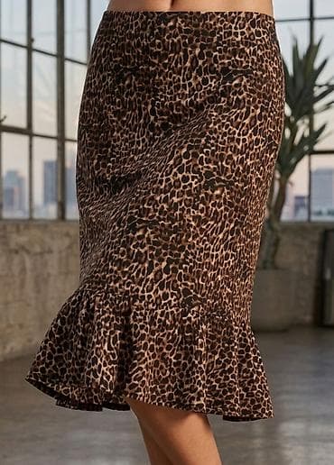 odeca mona: Ženska suknja sa leopard printom - Kroj: ravna linija koja prati — 1