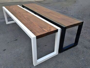 Ugaone garniture: Industrijski klupe/klub stočići – metal + masivno drvo - — 1