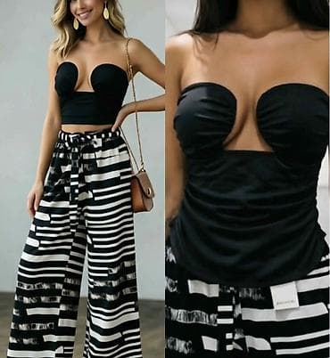 sarene letnje pantalone: Komplet majica top bez bretela + široke pantalone sarene. - Gornji — 1