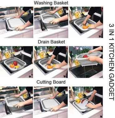 montažni ormar: 3u1 Korpa za odlaganje i pranje povrca + daska Multifunkcionalna — 3