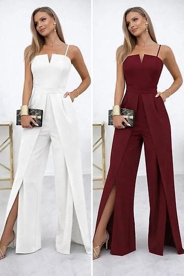 Overalls: Elegantni ženski kombinezon sa širokim nogavicama - Model: bez — 1