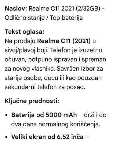 vileda usisivac 3 u 1: Realme C11 (2021) – pametni telefon - Ekran: 6.5" LCD sa „mini-drop“ — 5