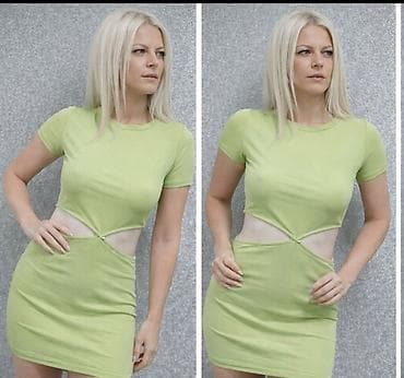 Headgear: Kratka zelena haljina sa izrezima na struku - Model: mini haljina — 3