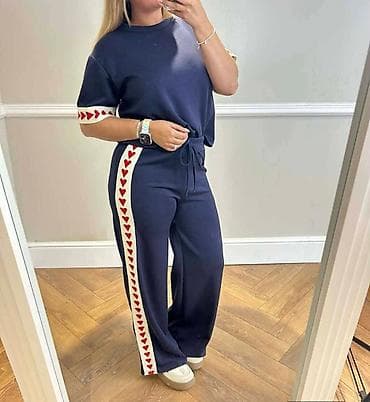 odela za krstenje: Ženski komplet trenerke – majica + široke pantalone - Model — 6