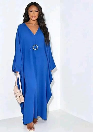 torba dj: Elegantna duga kaftan/abaja haljina sa V-izrezom i širokim rukavima — 2