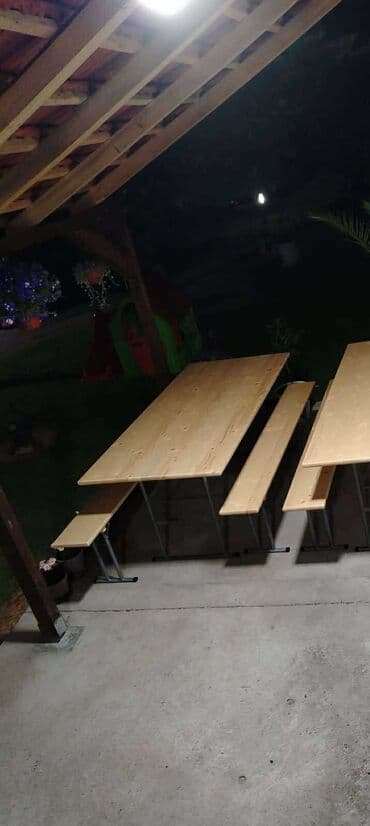Sets of table and chairs: Pivske garniture – drveni sto sa dve klupe.Dimenzija 200x90.Cena 25000 — 1