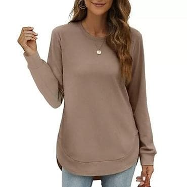 helanke sa stopom: Ženska dukserica sa dugim rukavima i okruglim izrezom - Klasčan, čist — 5