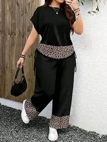 rezeda zelena: Dvodelni ženski komplet sa leopard detaljima za punije dame. - Majica — 6