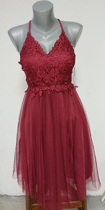 broj cipela 6: Elegantna haljina u boji vina/burgundi. - Gornji deo: bogata čipka sa — 4