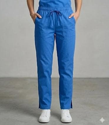 Ženske scrub pantalone – kobalt plava - Dizajn sa elastičnim pojasom