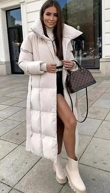 Other: Duga ženska zimska jakna – puffer model sa kaišem - Kroj: duga, ravna — 2