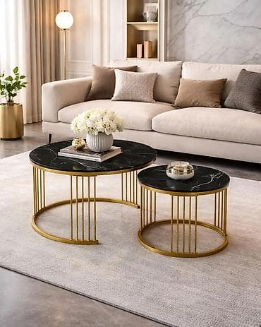 prodajem sto: Set od 2 okrugla klub stola – luksuzni dizajn sa mermernim efektom - — 2