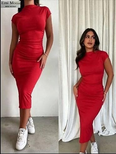 Dresses: Ribana midi haljina sa naborima – model 27807 - Kroj: uska silueta — 1