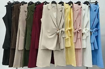 bež prsluk: Ženski komplet – prsluk bez rukava i široke pantalone - Kroj — 4