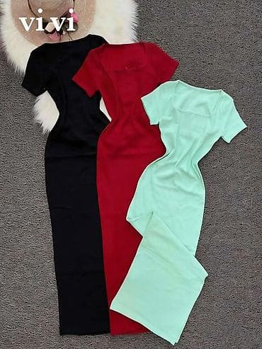 Men's Clothing: Uska ženska haljina midi dužine s kratkim rukavima i četvrtastim — 1