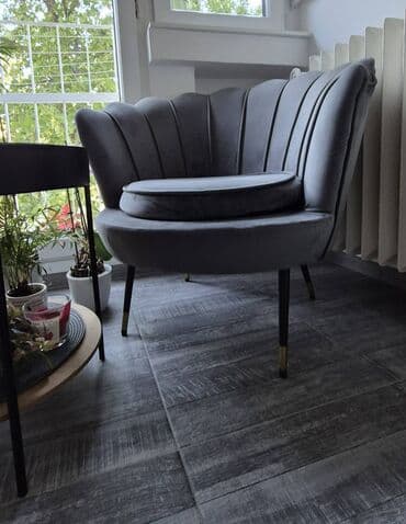 ikea kreveti za jednu osobu: Elegantna barselona fotelja u sivoj boji, školjkasti dizajn. - Oblik — 2