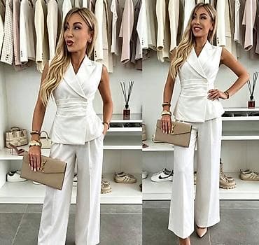 napapiri prsluk: ✅Elegantni damski komplet – prsluk i pantalone sa širokom nogavicom ✅S — 3