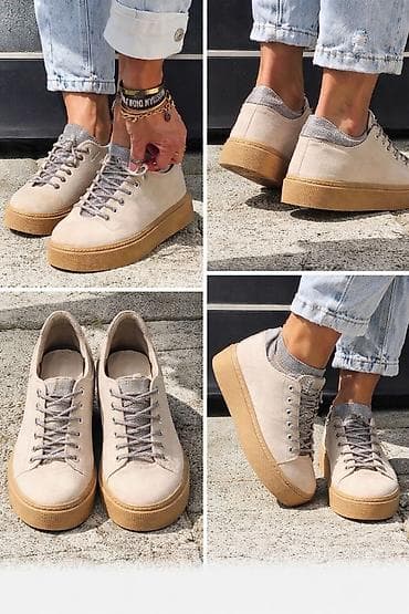 patike koje idu uz sve: Bež platnene patike sa povišenim đonom - Materijal gornjišta — 1