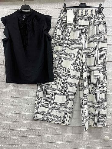 moje krpice kompleti: Komplet crna majica i široke pantalone crno/bele sa sarama. -Gornji — 3