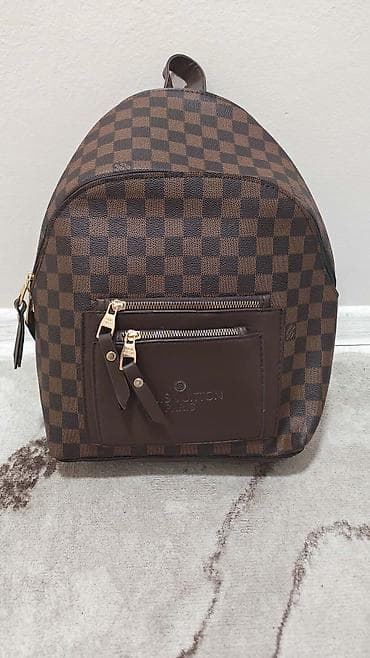 original louis vuitton torbe cene: Ruksak u braon tonovima sa šahovskim (checkered) dezenom. Prednja — 1