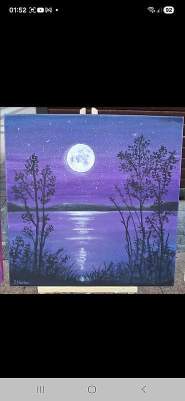 Houseplants: Akrilna slika na platnu – Noćni pejzaž sa punim mesecom - Motiv — 2