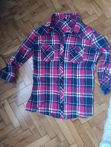 Košulja na kockice – crveno/teget sa belim i svetloplavim linijama. -