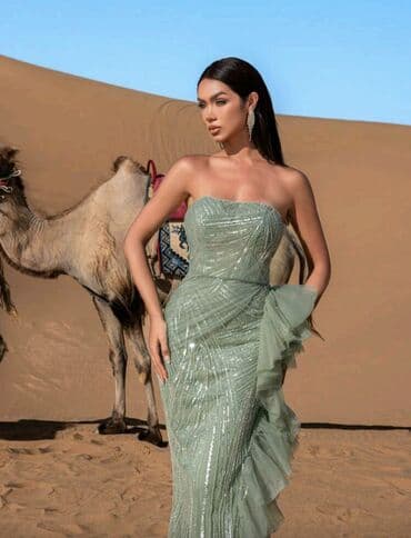 limun haljina: Elegantna večernja haljina – pastelno zelena, bez bretela - Kroj — 5