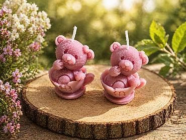 Dekorativne sveće – roze mede u šoljici - Ručno izliveni vosak u